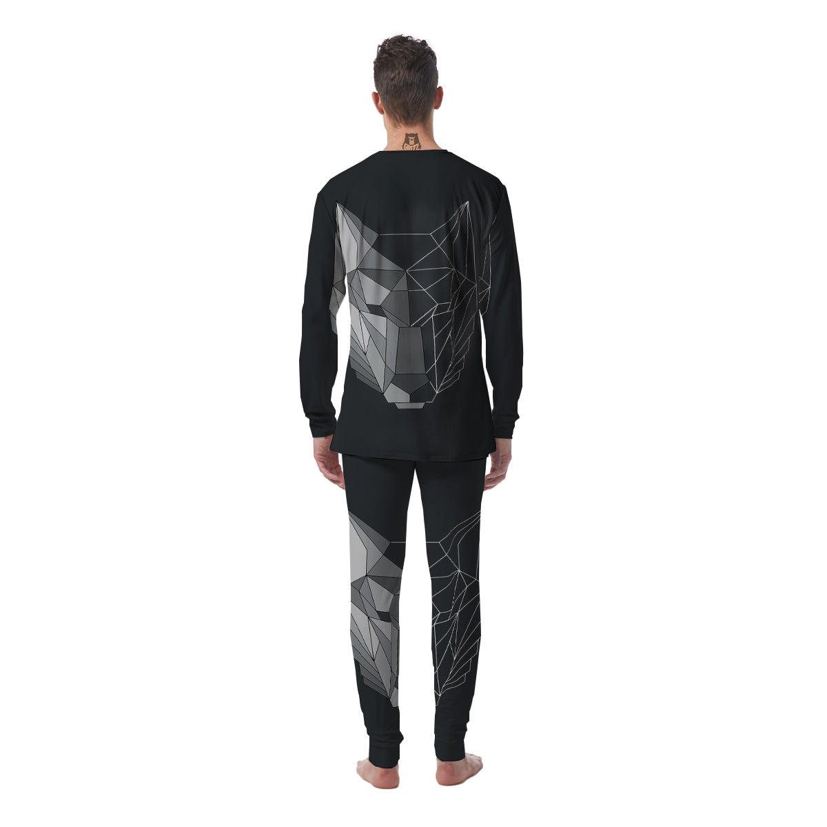 Wolf Geometric Dark Print Men's Pajamas-grizzshop