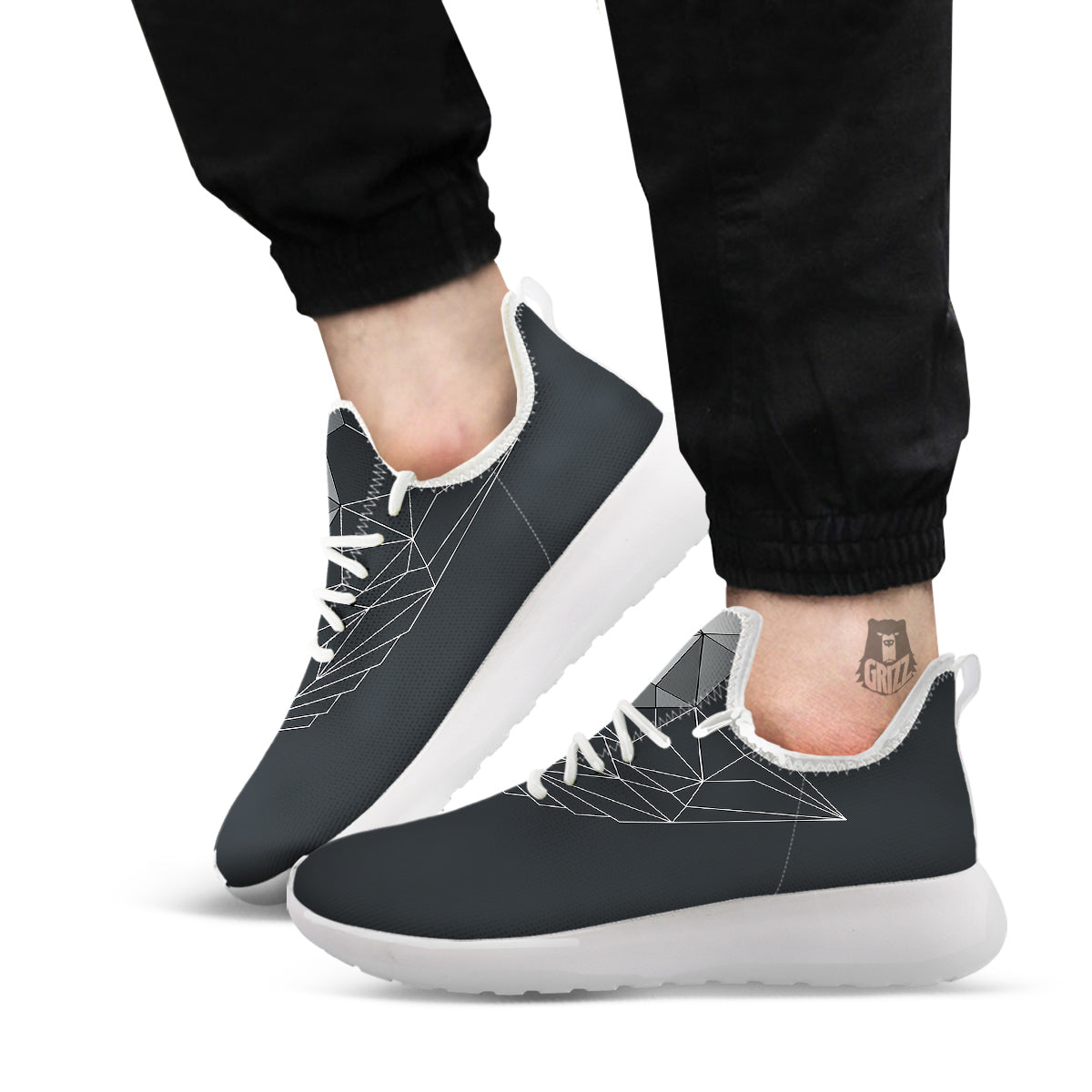 Wolf Geometric Dark Print White Athletic Shoes-grizzshop