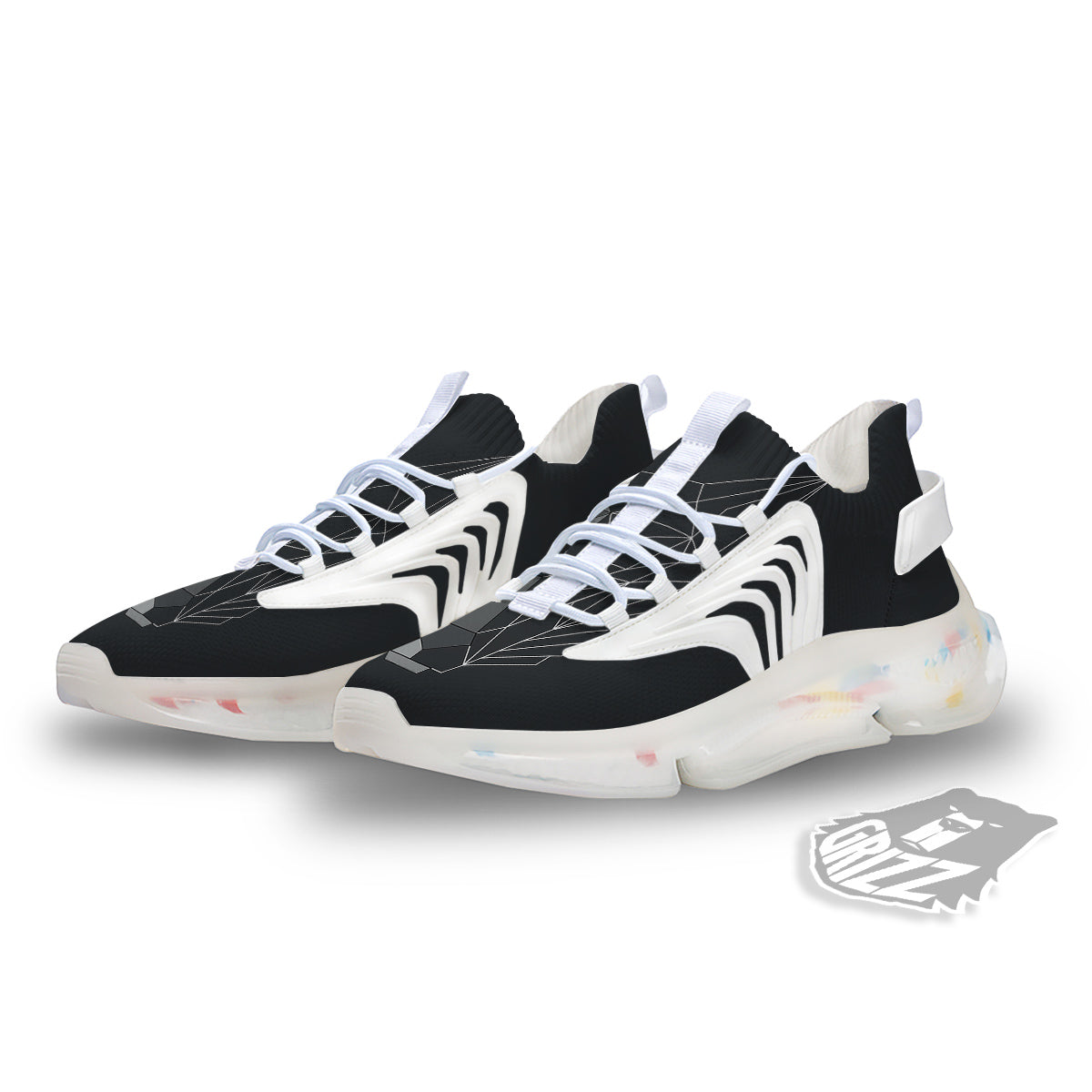 Wolf Geometric Dark Print White Gym Shoes-grizzshop
