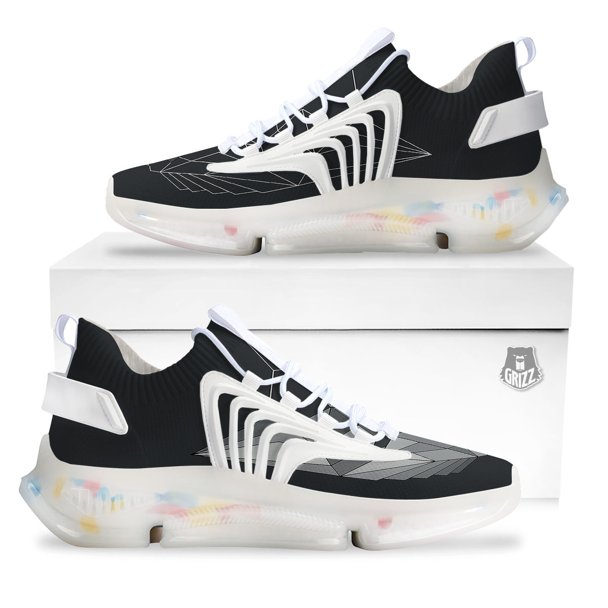 Wolf Geometric Dark Print White Gym Shoes-grizzshop