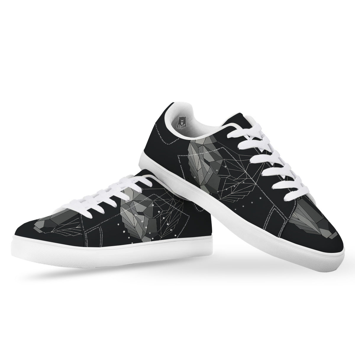 Wolf Geometric Dark Print White Low Top Sneakers-grizzshop