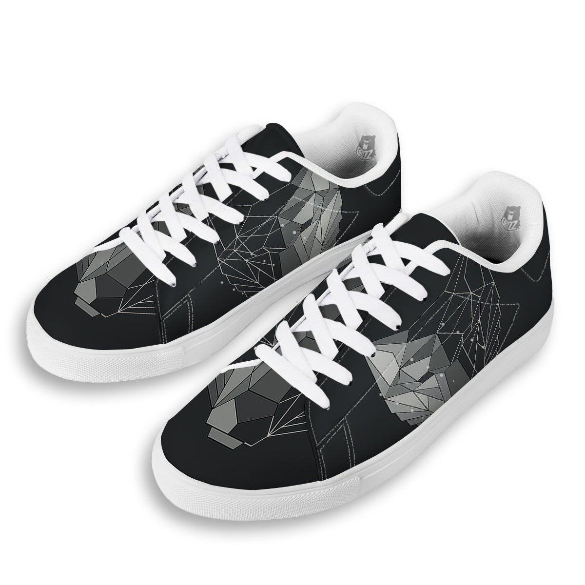 Wolf Geometric Dark Print White Low Top Sneakers-grizzshop