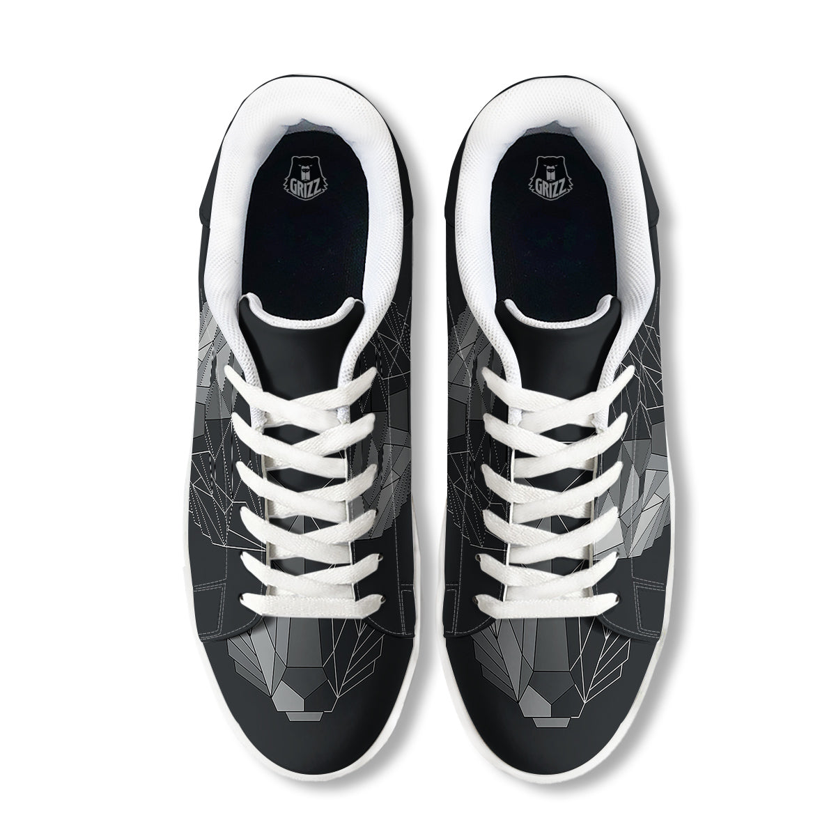 Wolf Geometric Dark Print White Low Top Sneakers-grizzshop