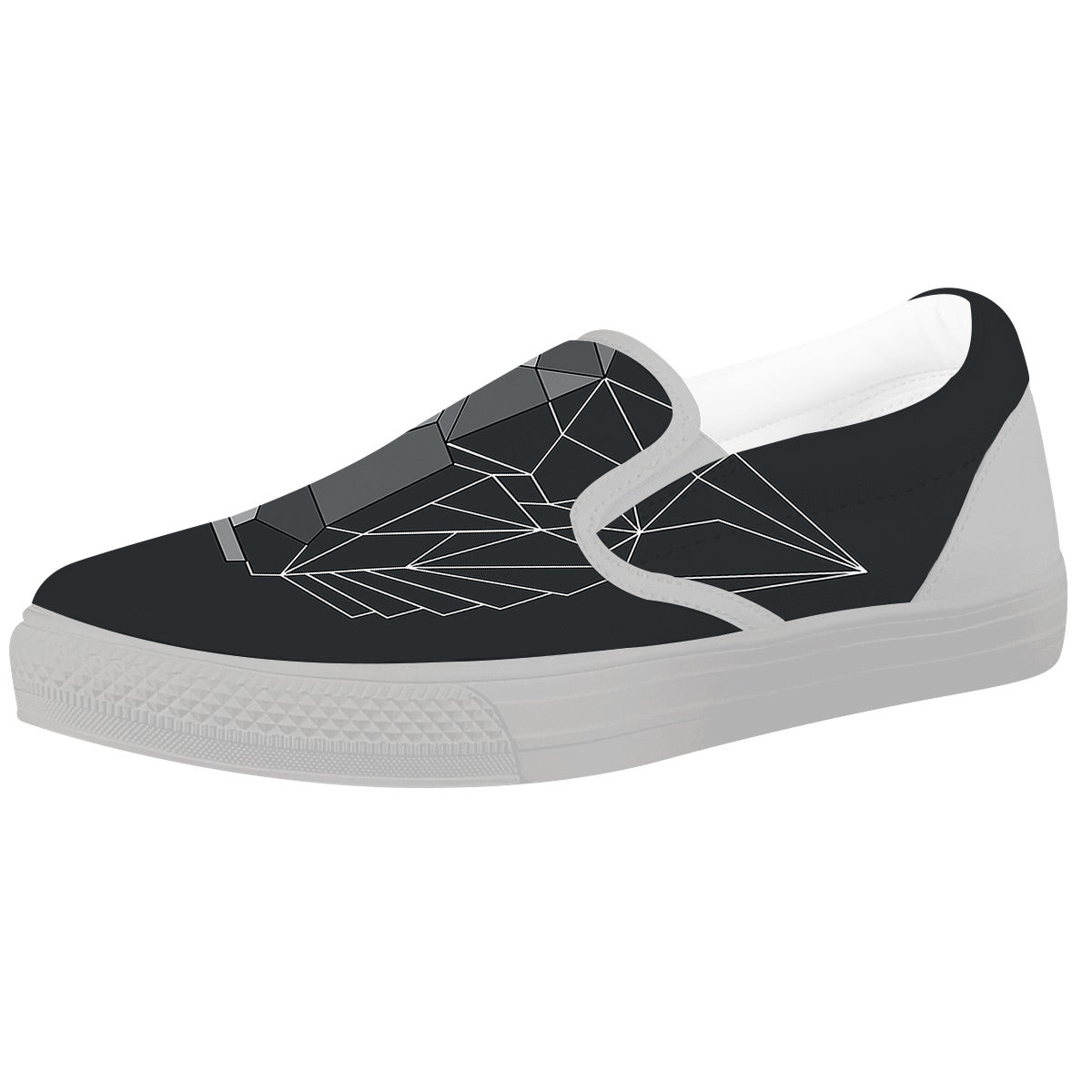 Wolf Geometric Dark Print White Slip On Shoes-grizzshop