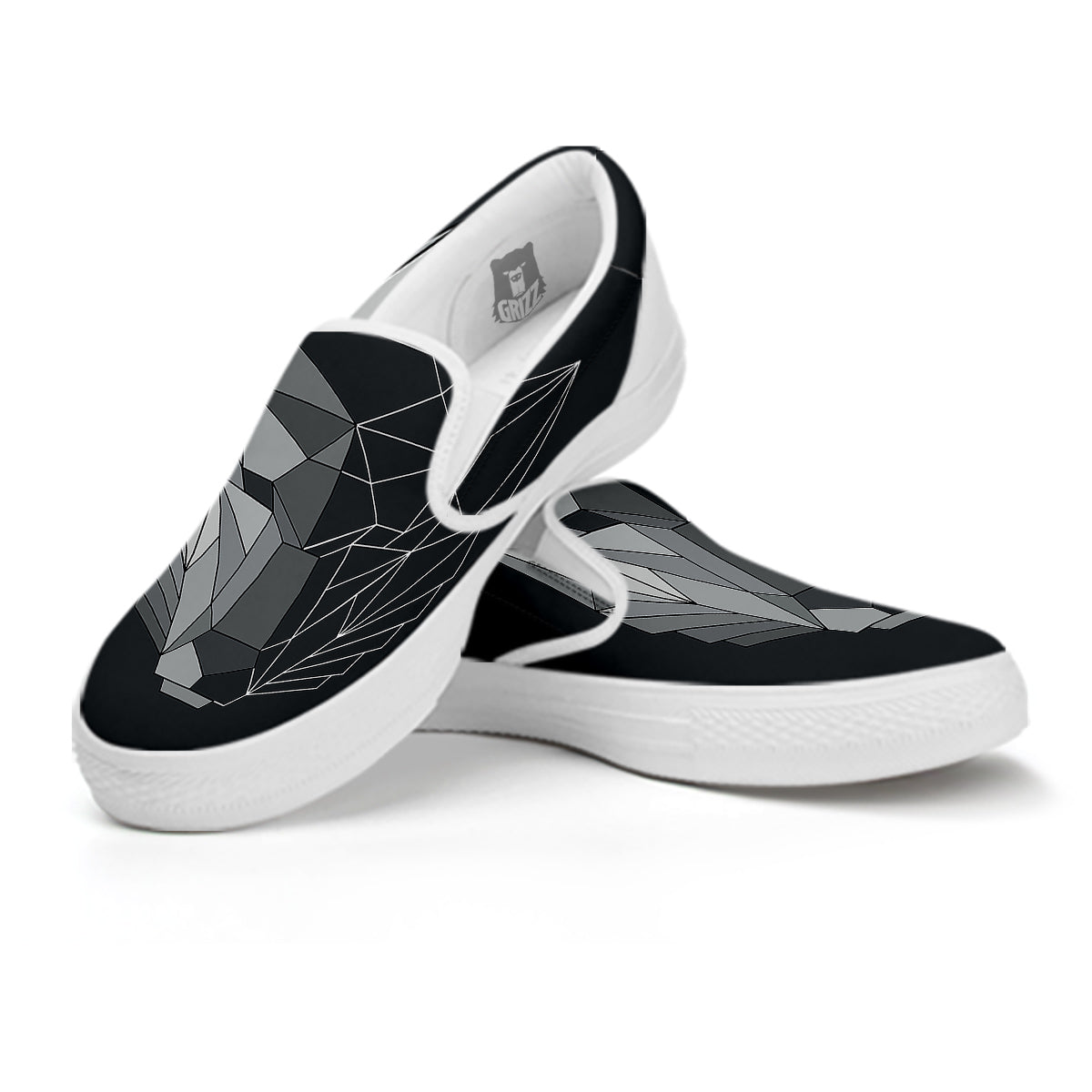Wolf Geometric Dark Print White Slip On Shoes-grizzshop