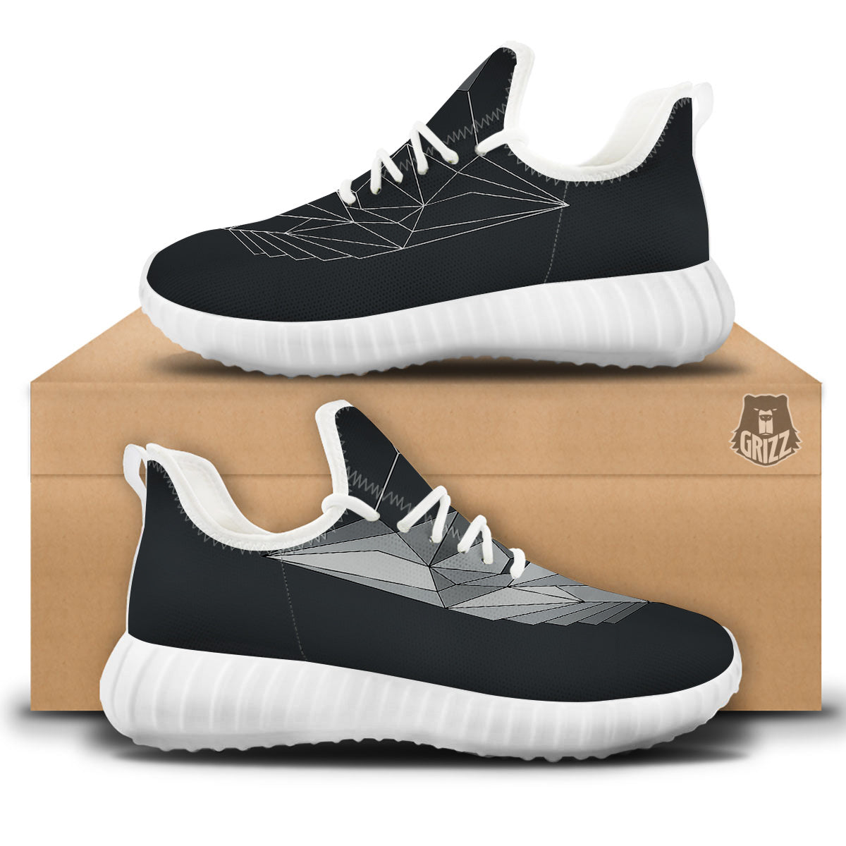 Wolf Geometric Dark Print White Walking Shoes-grizzshop