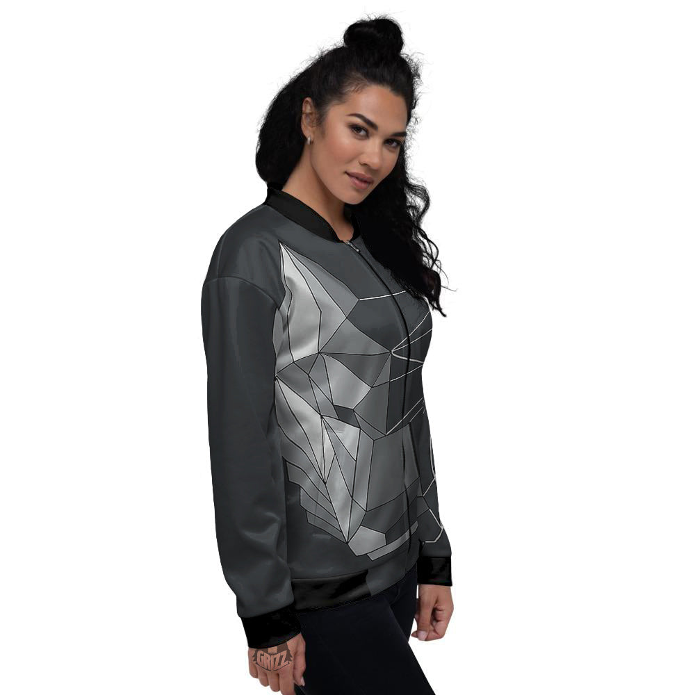 Wolf Geometric Dark Print Women's Bomber Jacket-grizzshop