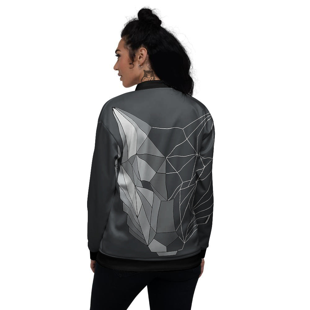 Wolf Geometric Dark Print Women's Bomber Jacket-grizzshop