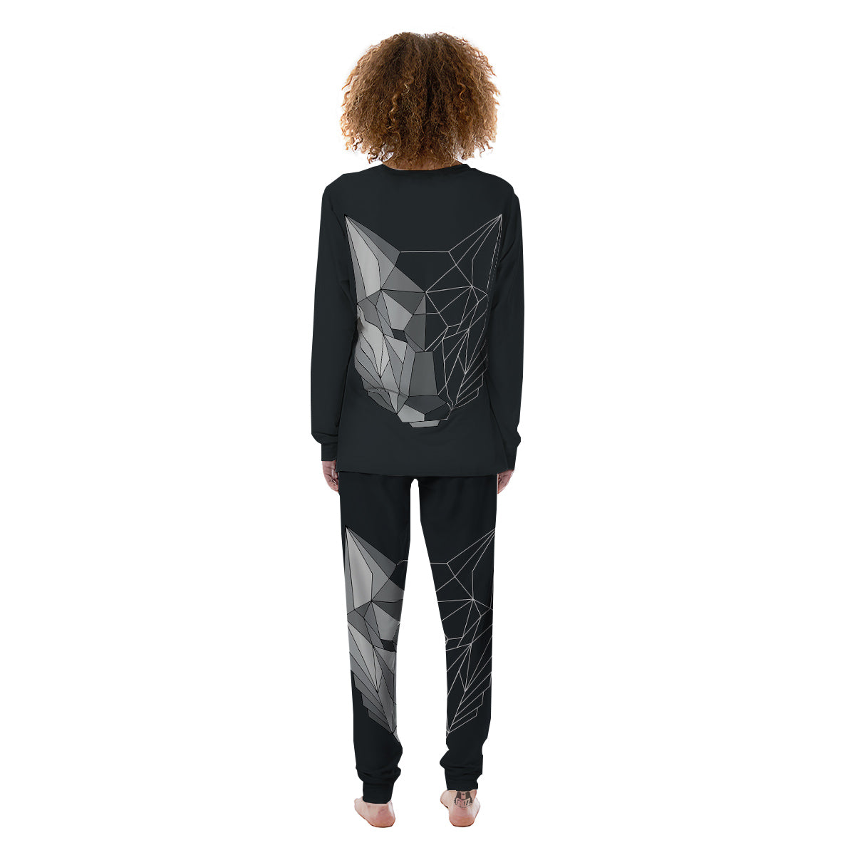 Wolf Geometric Dark Print Women's Pajamas-grizzshop