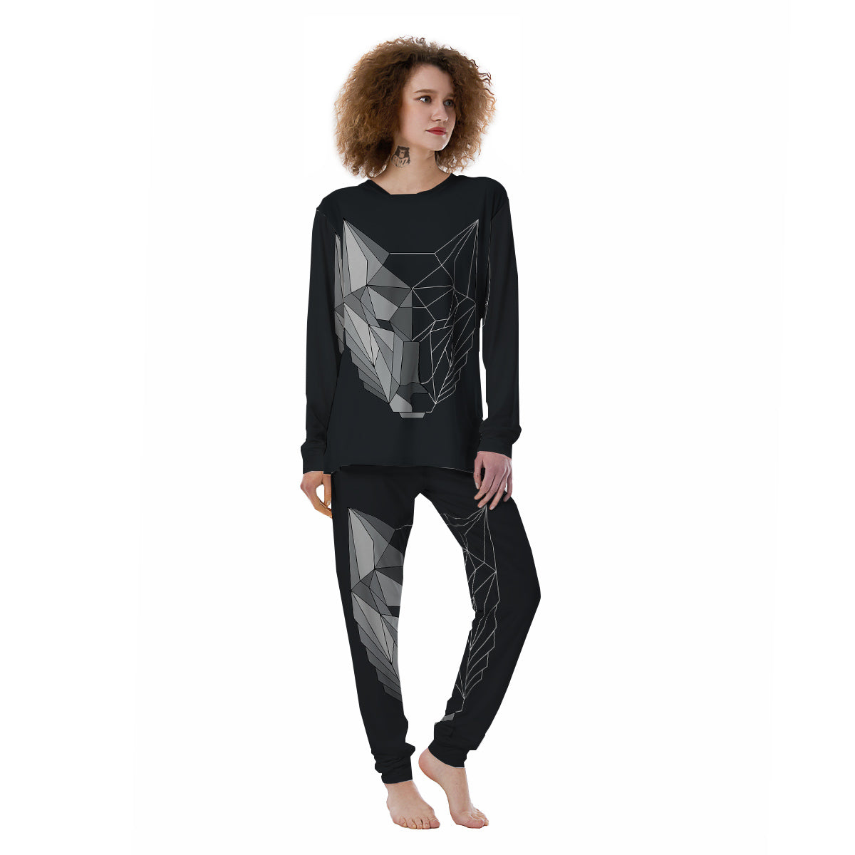Wolf Geometric Dark Print Women's Pajamas-grizzshop