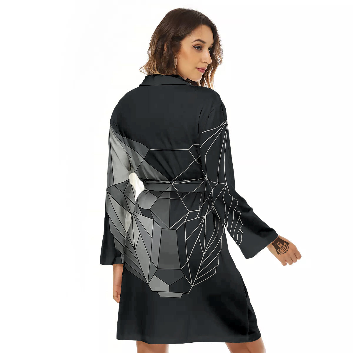 Wolf Geometric Dark Print Women's Robe-grizzshop
