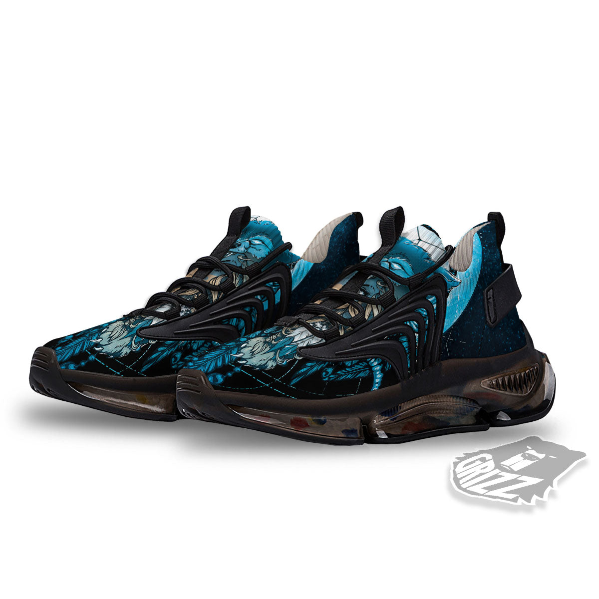 Wolf Girl Native American Print Black Gym Shoes-grizzshop