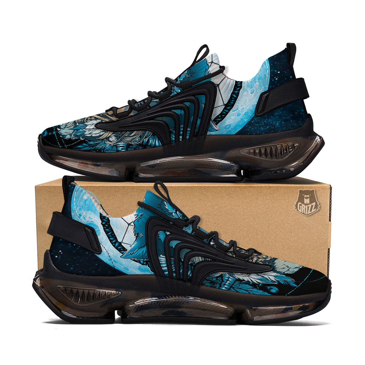 Wolf Girl Native American Print Black Gym Shoes-grizzshop