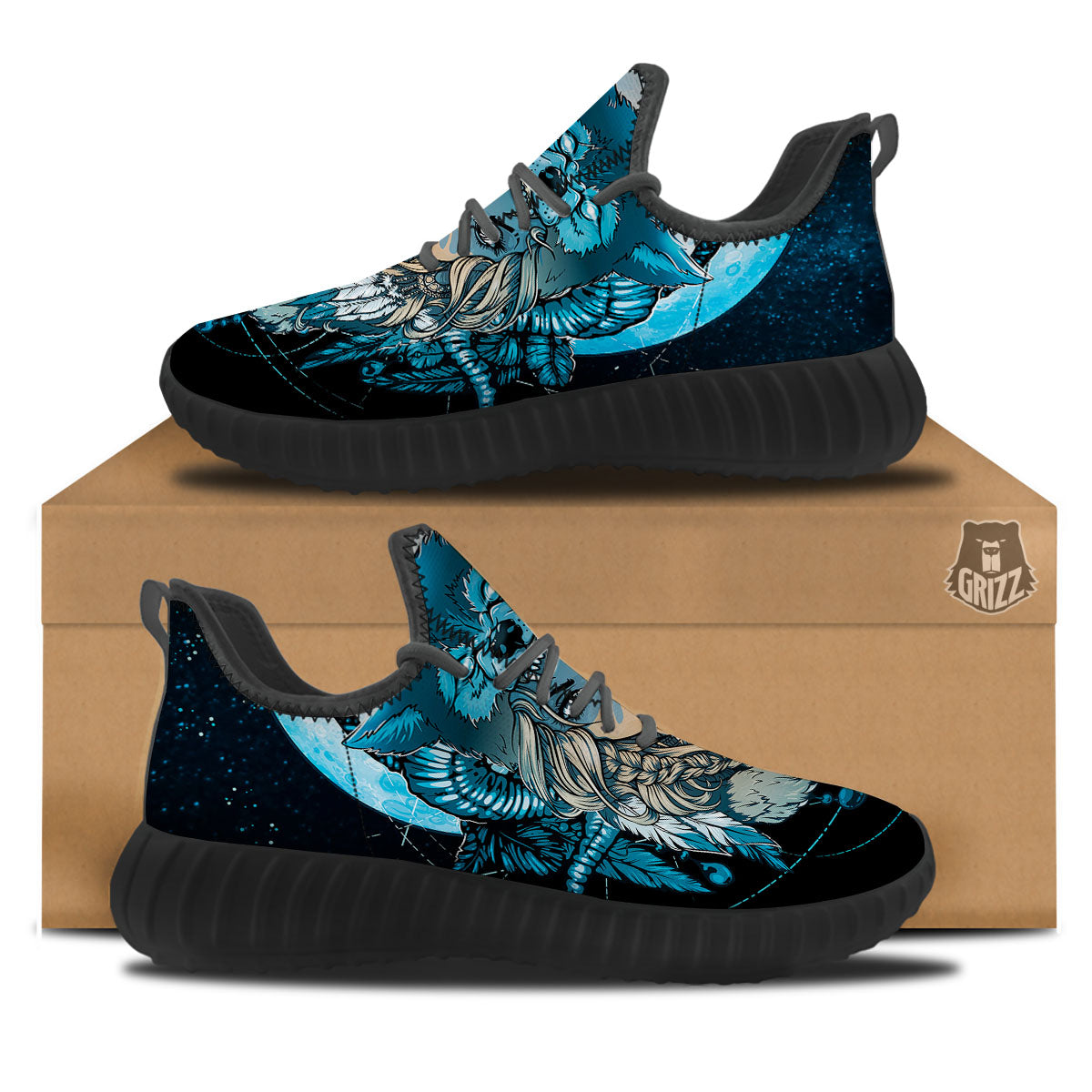 Wolf Girl Native American Print Black Walking Shoes-grizzshop