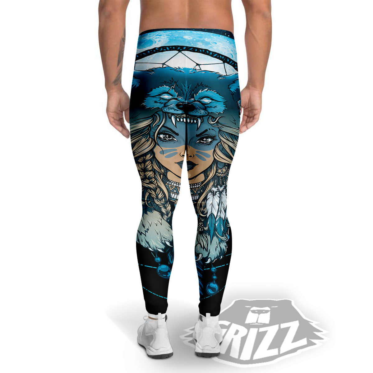 Wolf Girl Native American Print Men's Leggings-grizzshop