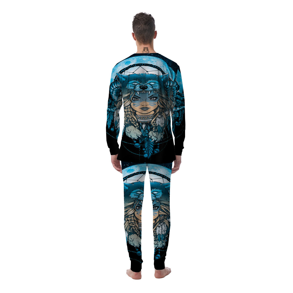 Wolf Girl Native American Print Men's Pajamas-grizzshop