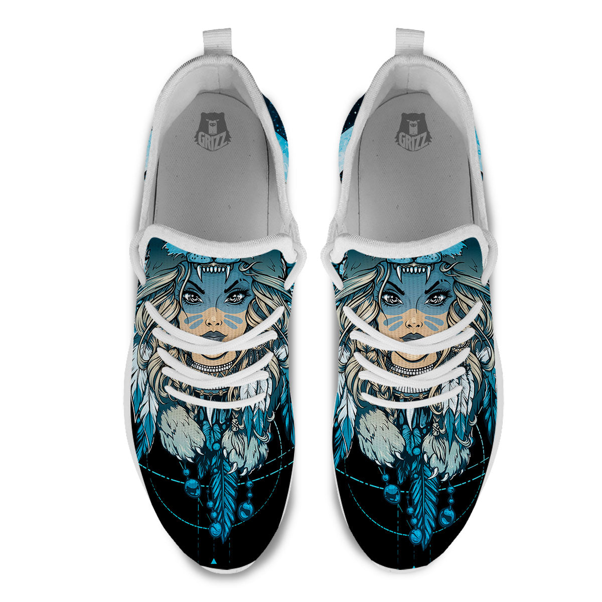 Wolf Girl Native American Print White Athletic Shoes-grizzshop