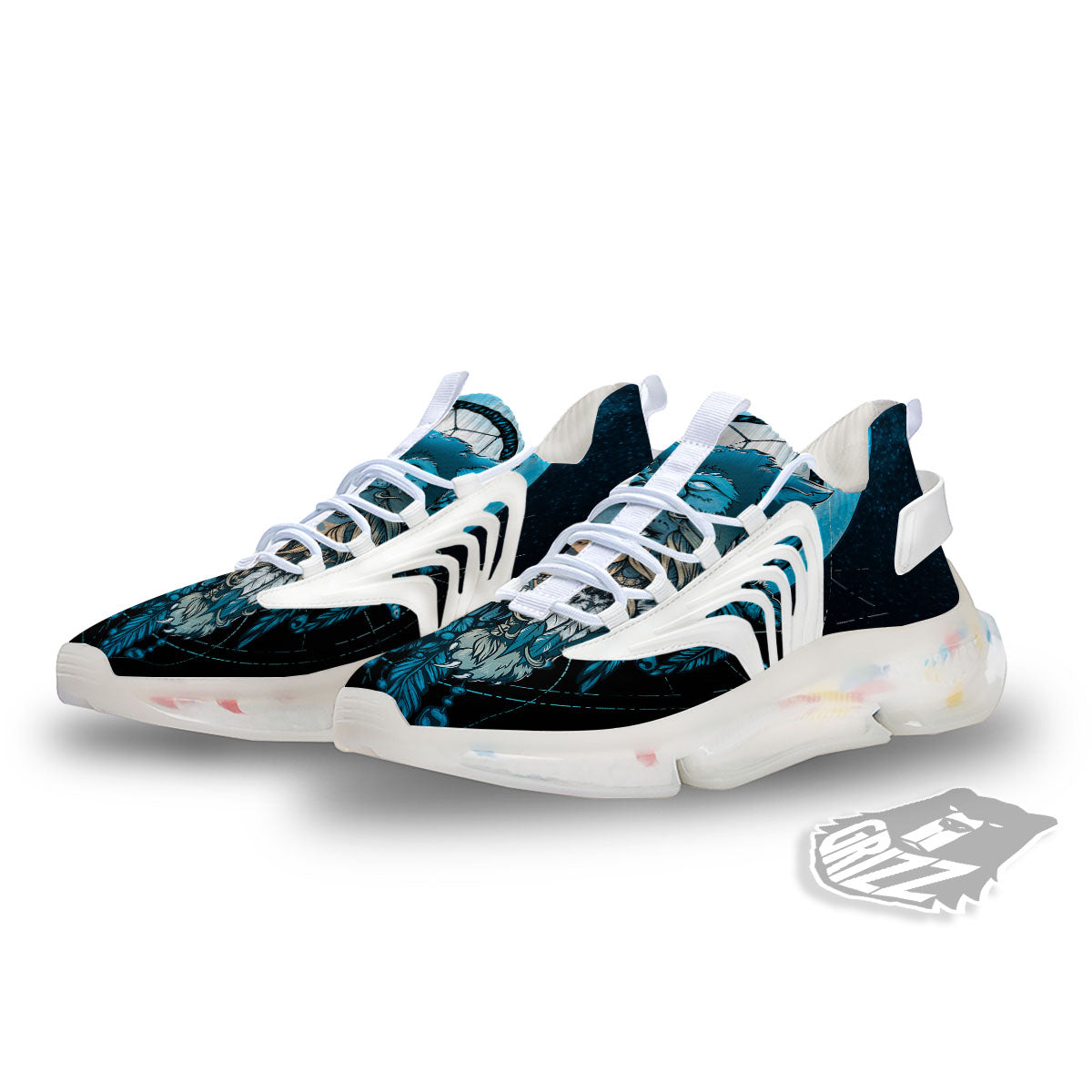 Wolf Girl Native American Print White Gym Shoes-grizzshop
