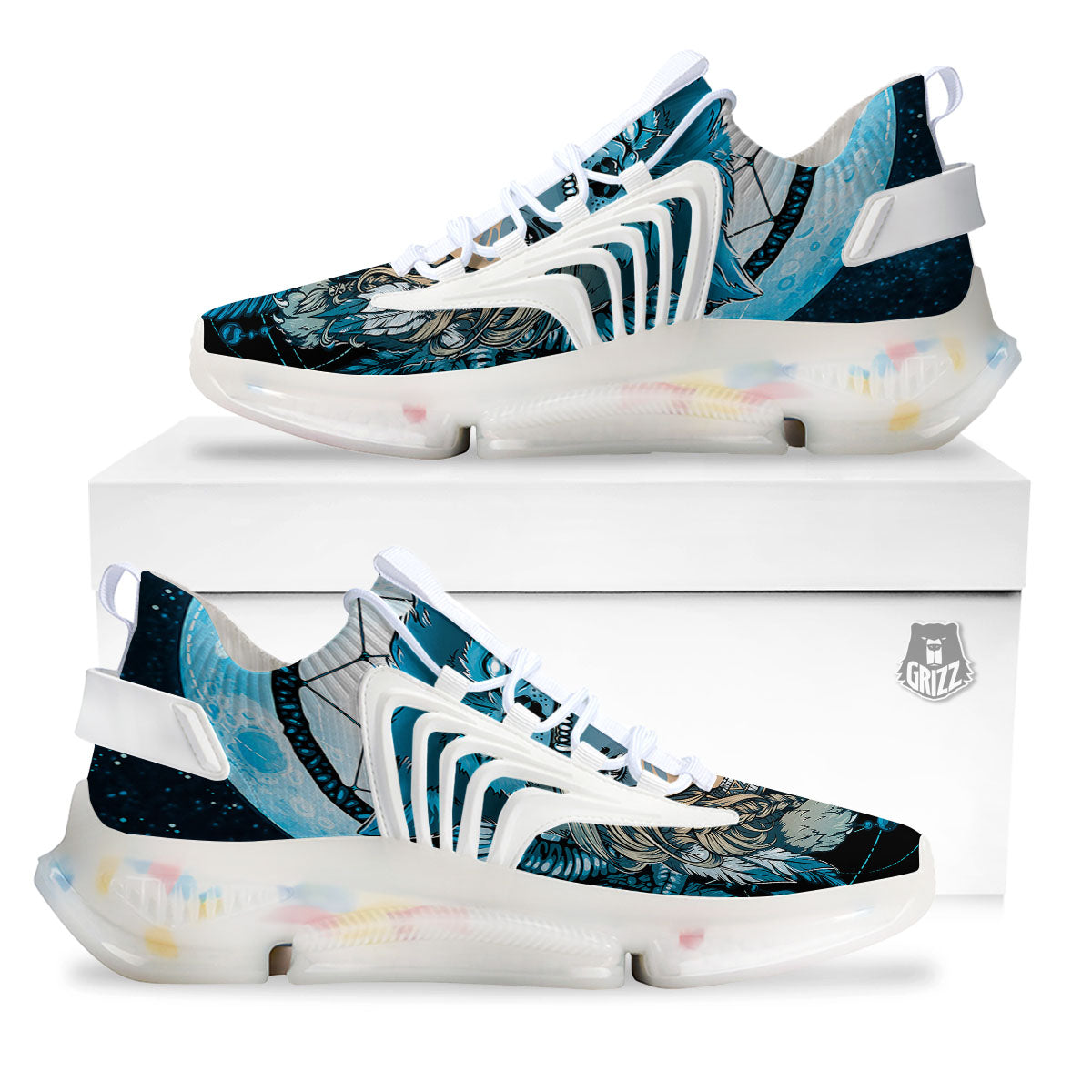 Wolf Girl Native American Print White Gym Shoes-grizzshop