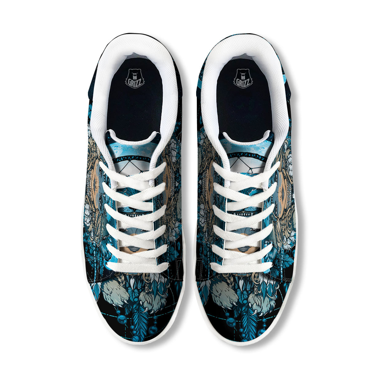 Wolf Girl Native American Print White Low Top Sneakers-grizzshop