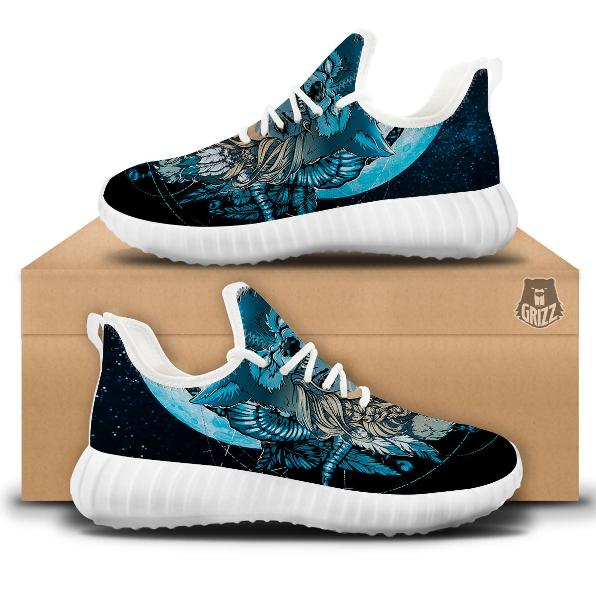 Wolf Girl Native American Print White Walking Shoes-grizzshop