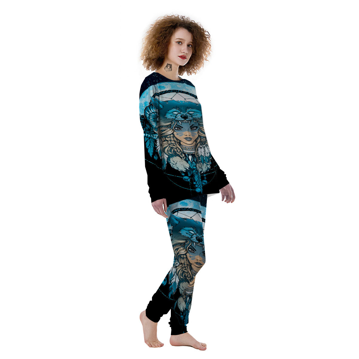 Wolf Girl Native American Print Women's Pajamas-grizzshop