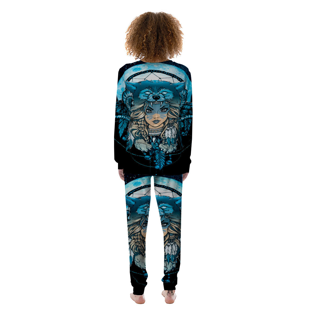 Wolf Girl Native American Print Women's Pajamas-grizzshop