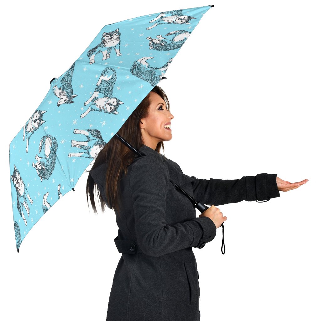 Wolf Hand Drawn Pattern Print Automatic Foldable Umbrella-grizzshop