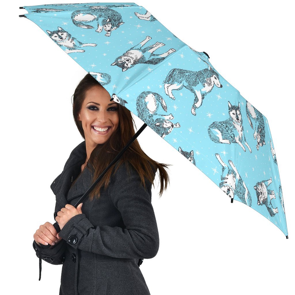 Wolf Hand Drawn Pattern Print Automatic Foldable Umbrella-grizzshop