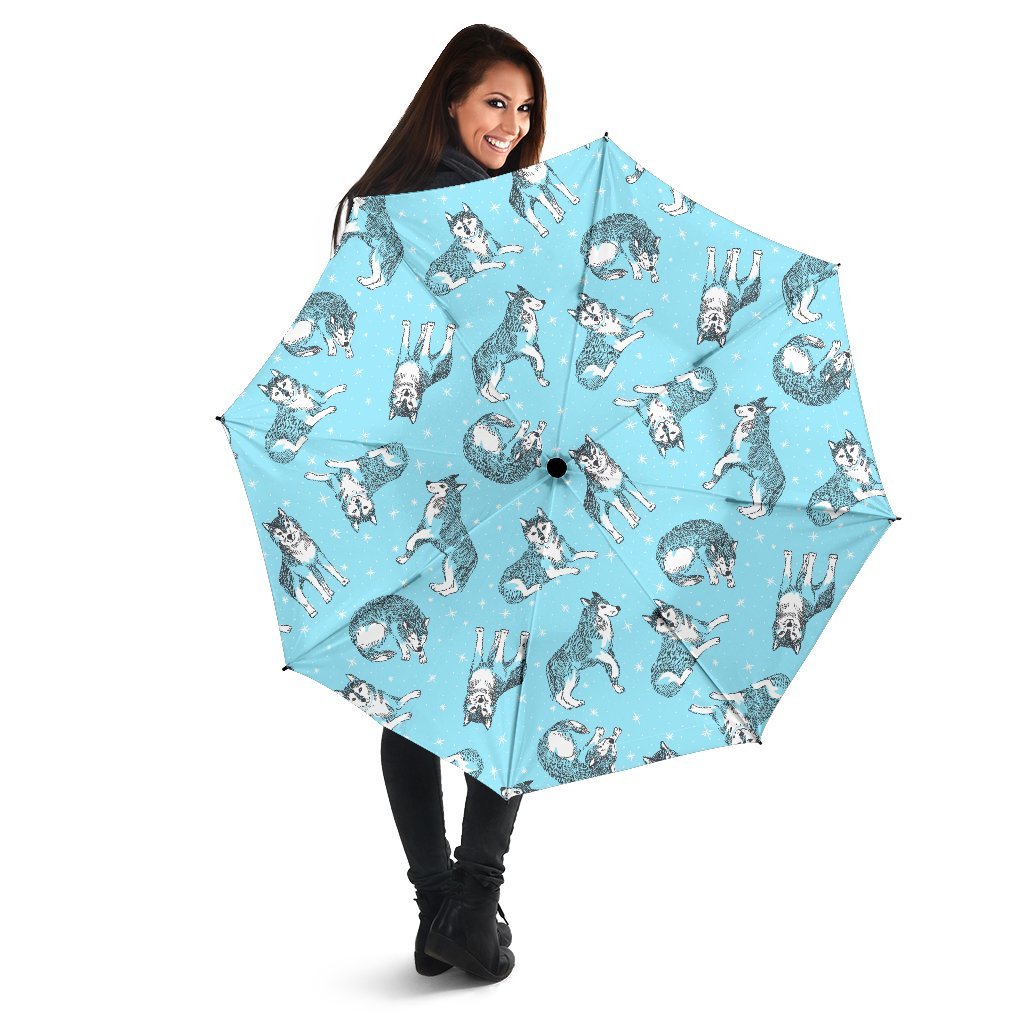 Wolf Hand Drawn Pattern Print Automatic Foldable Umbrella-grizzshop