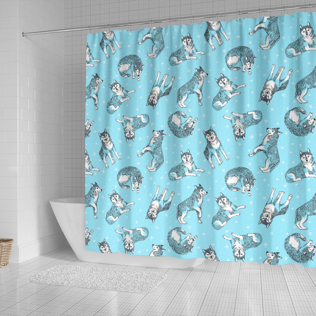 Wolf Hand Drawn Pattern Print Bathroom Shower Curtain-grizzshop