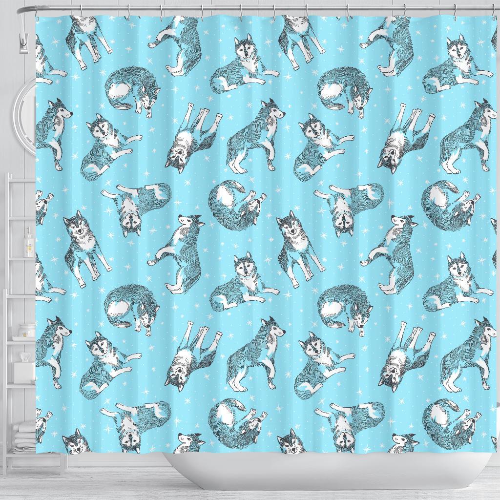 Wolf Hand Drawn Pattern Print Bathroom Shower Curtain-grizzshop