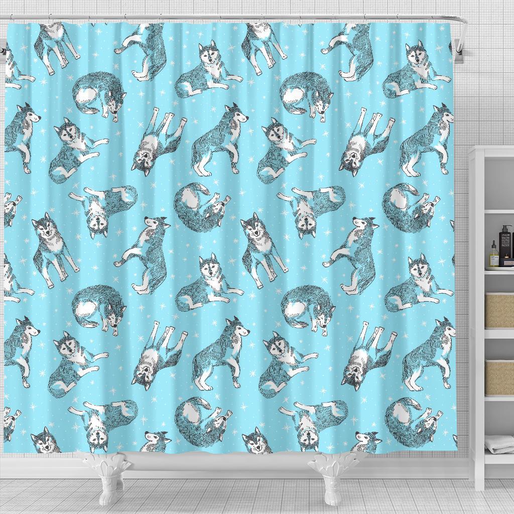 Wolf Hand Drawn Pattern Print Bathroom Shower Curtain-grizzshop