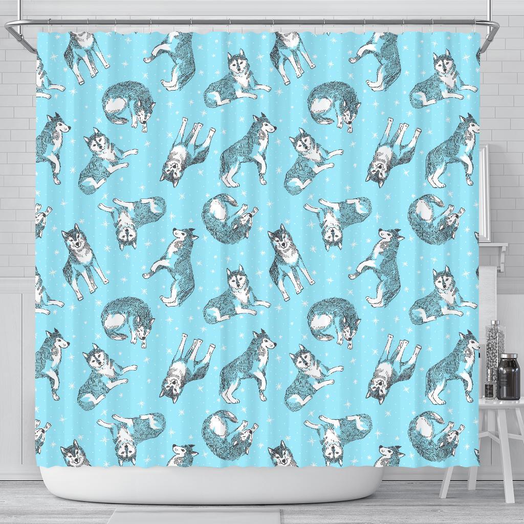 Wolf Hand Drawn Pattern Print Bathroom Shower Curtain-grizzshop