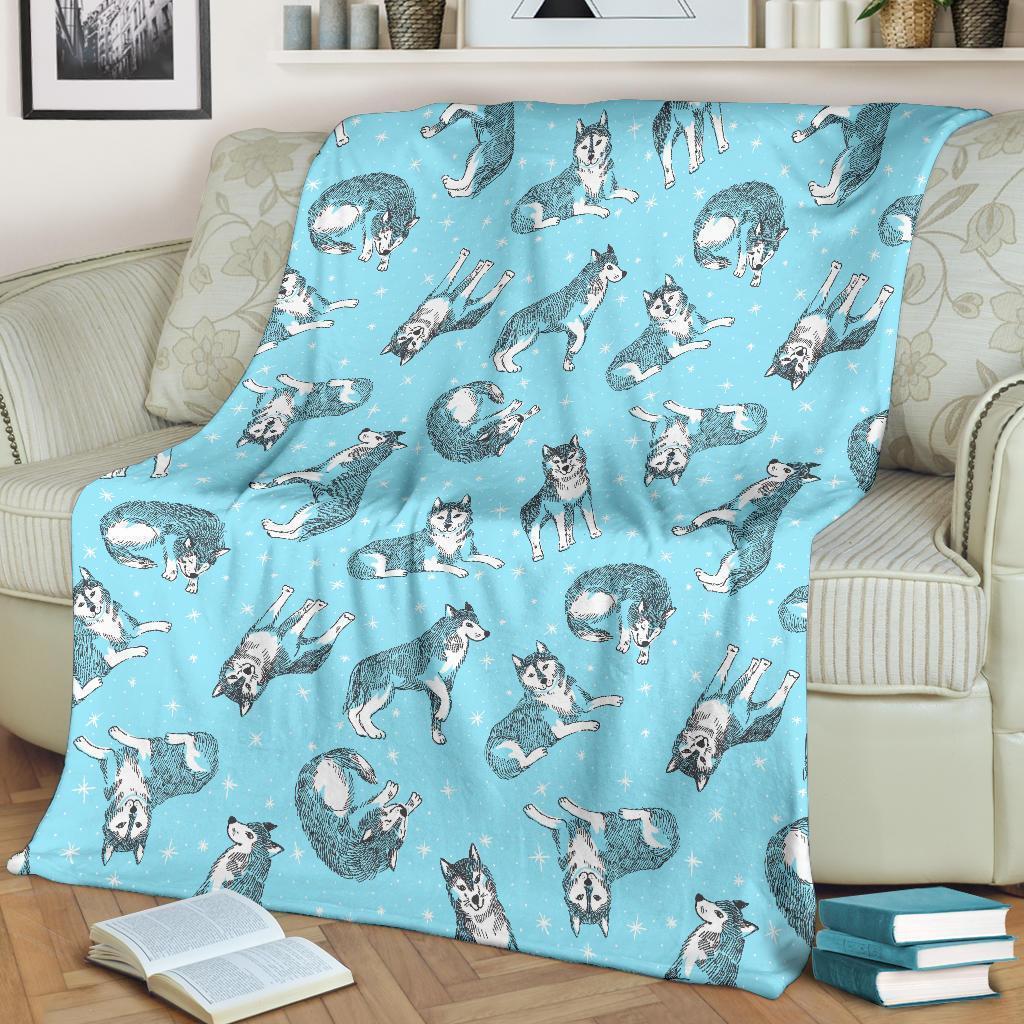 Wolf Hand Drawn Pattern Print Blanket-grizzshop