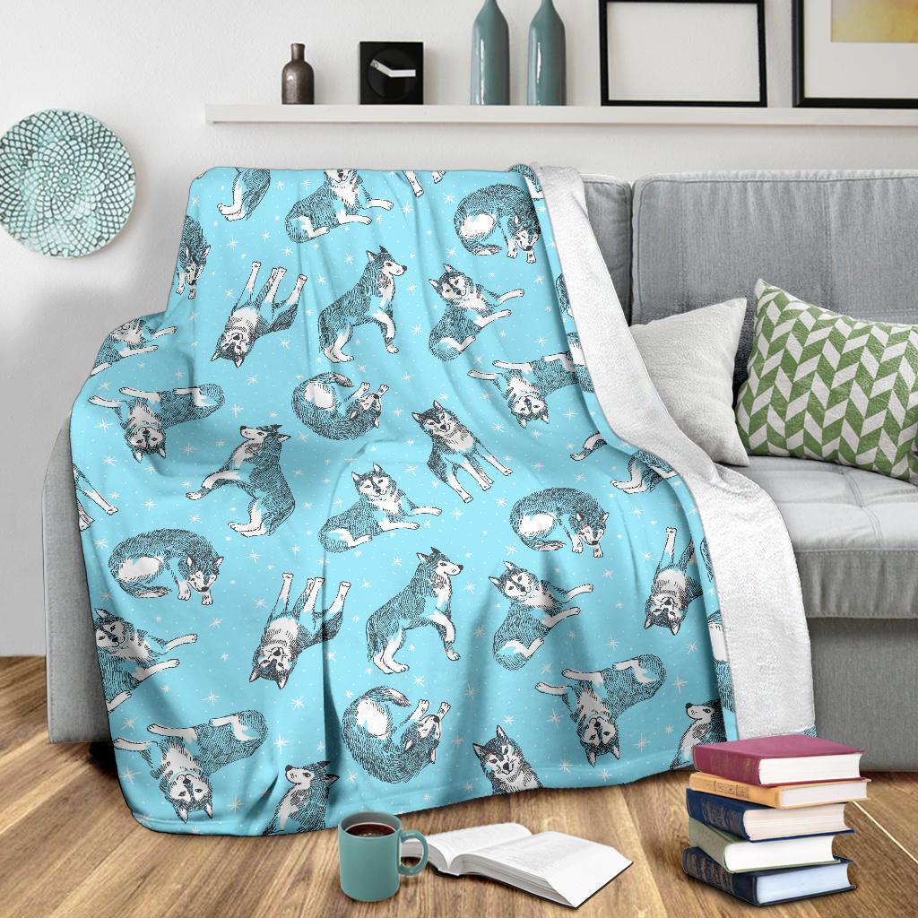 Wolf Hand Drawn Pattern Print Blanket-grizzshop