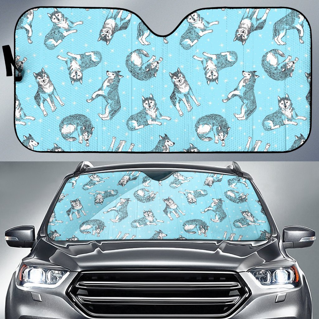 Wolf Hand Drawn Pattern Print Car Sun Shade-grizzshop