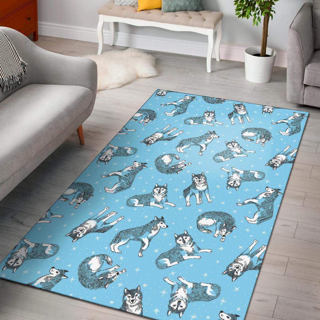 Wolf Hand Drawn Pattern Print Floor Mat-grizzshop