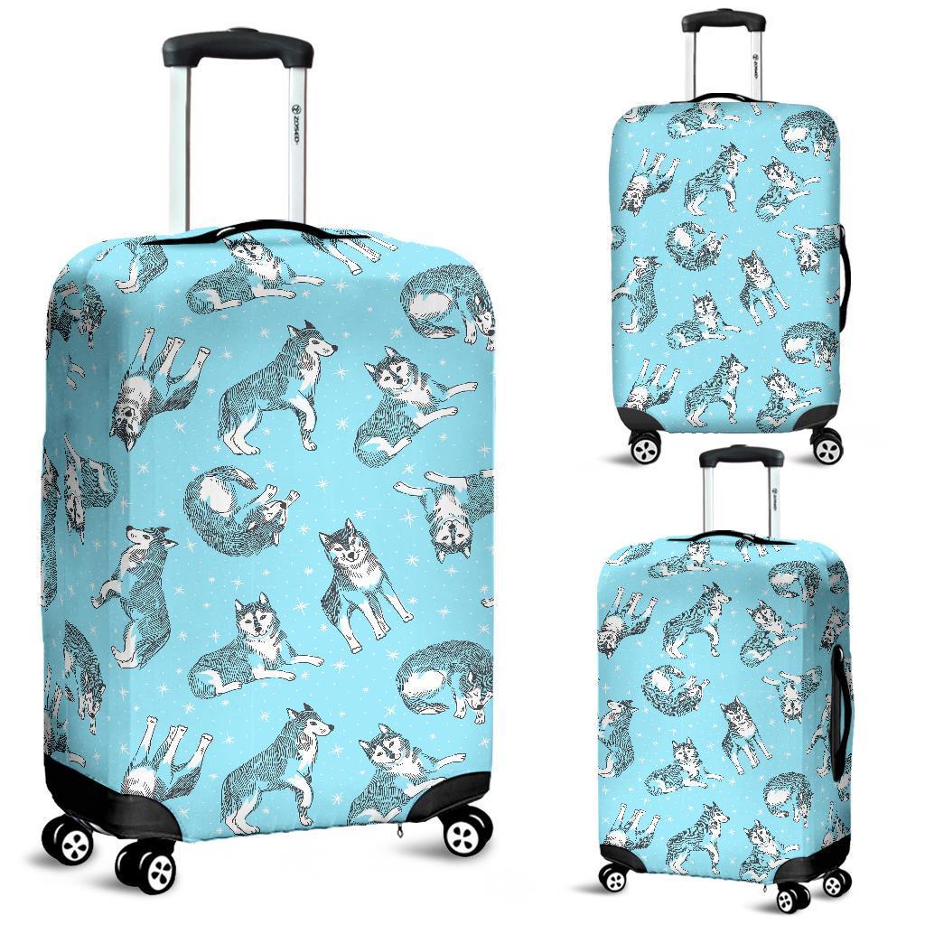 Wolf Hand Drawn Pattern Print Luggage Cover Protector-grizzshop