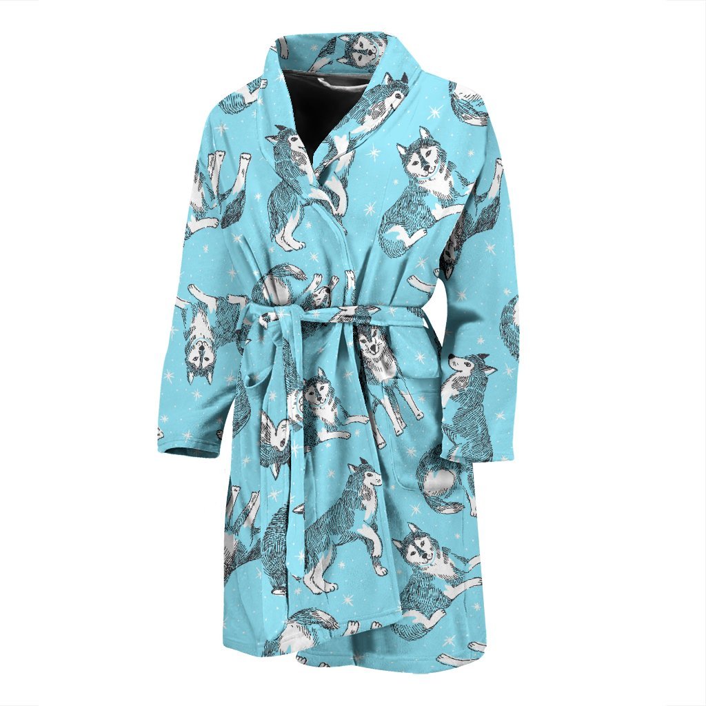 Wolf Hand Drawn Pattern Print Men Long Robe-grizzshop