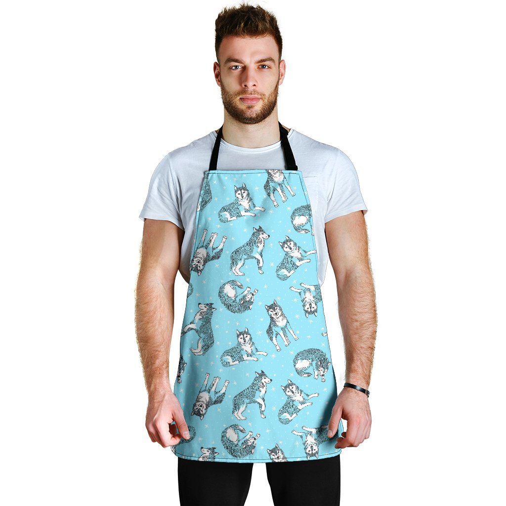 Wolf Hand Drawn Pattern Print Men's Apron-grizzshop