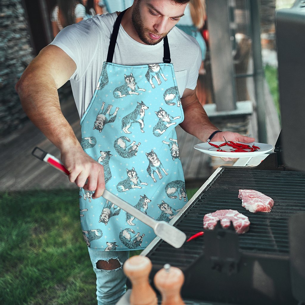 Wolf Hand Drawn Pattern Print Men's Apron-grizzshop