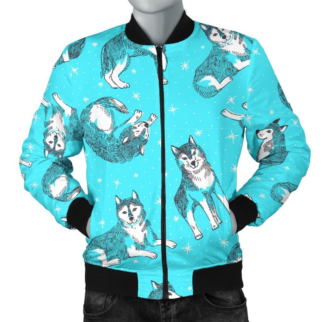 Wolf Hand Drawn Pattern Print Men's Bomber Jacket-grizzshop