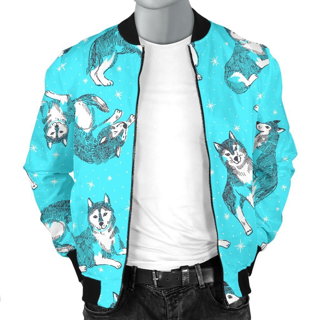 Wolf Hand Drawn Pattern Print Men's Bomber Jacket-grizzshop