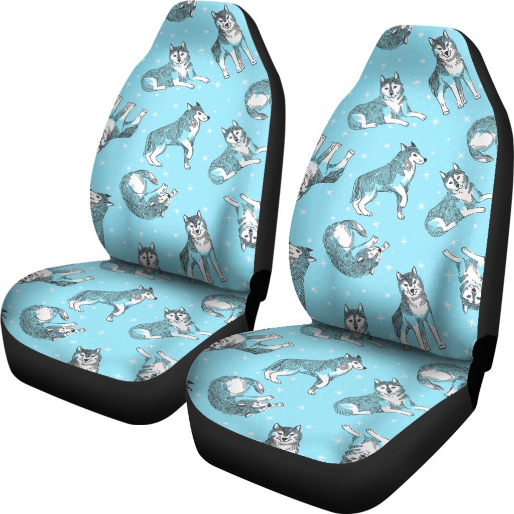 Wolf Hand Drawn Pattern Print Universal Fit Car Seat Covers-grizzshop