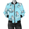 Wolf Hand Drawn Pattern Print Women Casual Bomber Jacket-grizzshop