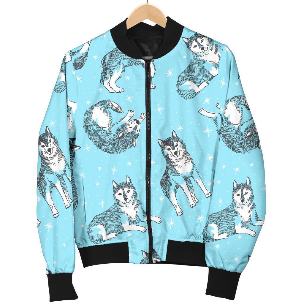 Wolf Hand Drawn Pattern Print Women Casual Bomber Jacket-grizzshop