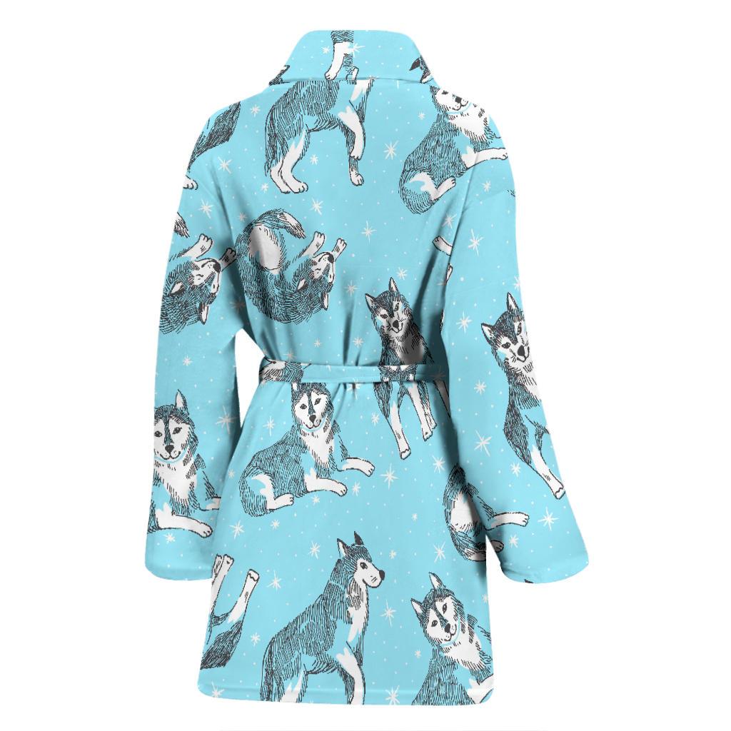 Wolf Hand Drawn Pattern Print Women Long Robe-grizzshop