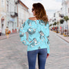 Wolf Hand Drawn Pattern Print Women Off Shoulder Sweatshirt-grizzshop