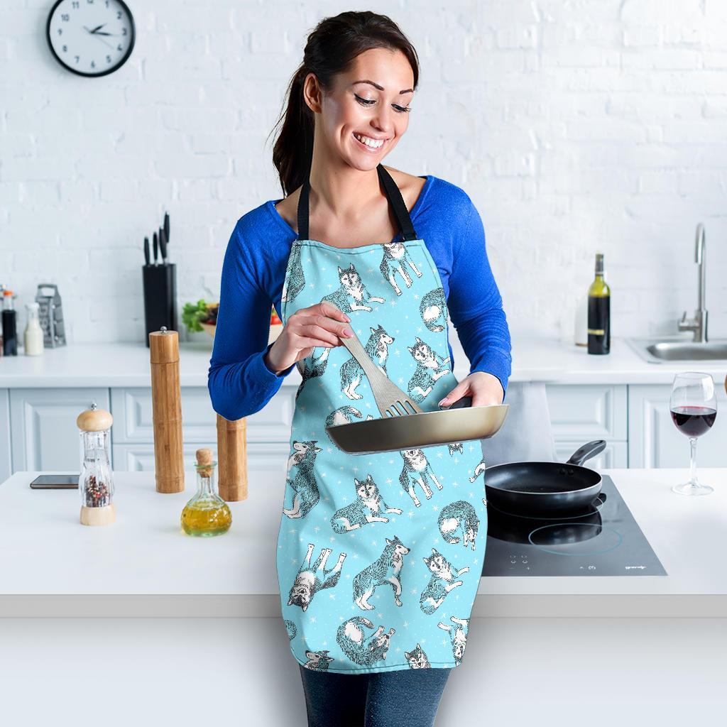 Wolf Hand Drawn Pattern Print Women's Apron-grizzshop